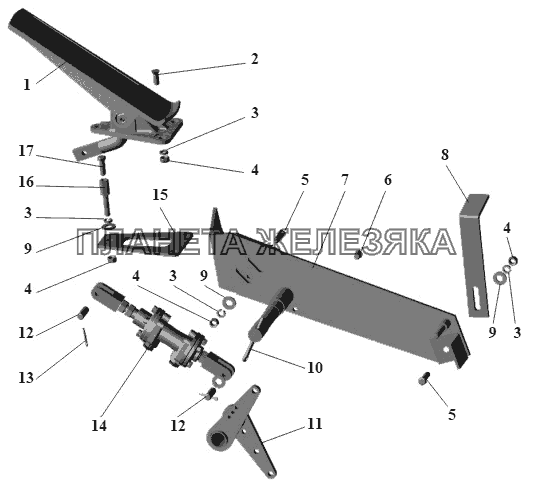 Установка педали привода управления двигателем 104-1108003-31 МАЗ-152 (2011)